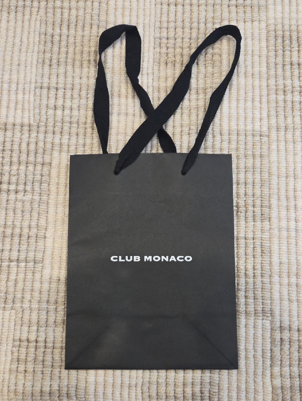 Club Monaco Black Paper Gift Bag with Ribbon Handles